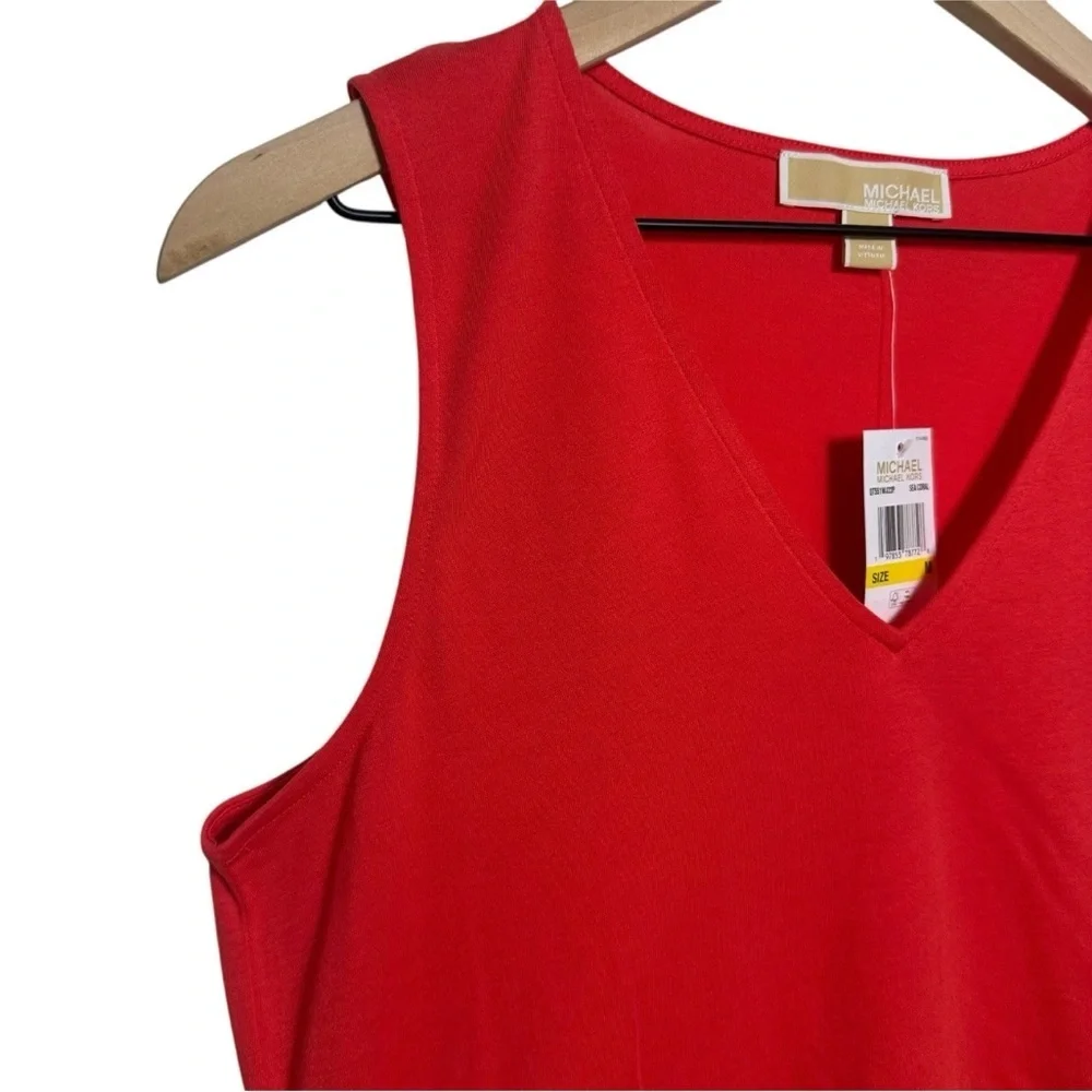 Michael Kors V-neck Top Grommet Side Tie Medium Sleeveless Sea Coral Cotton Work
